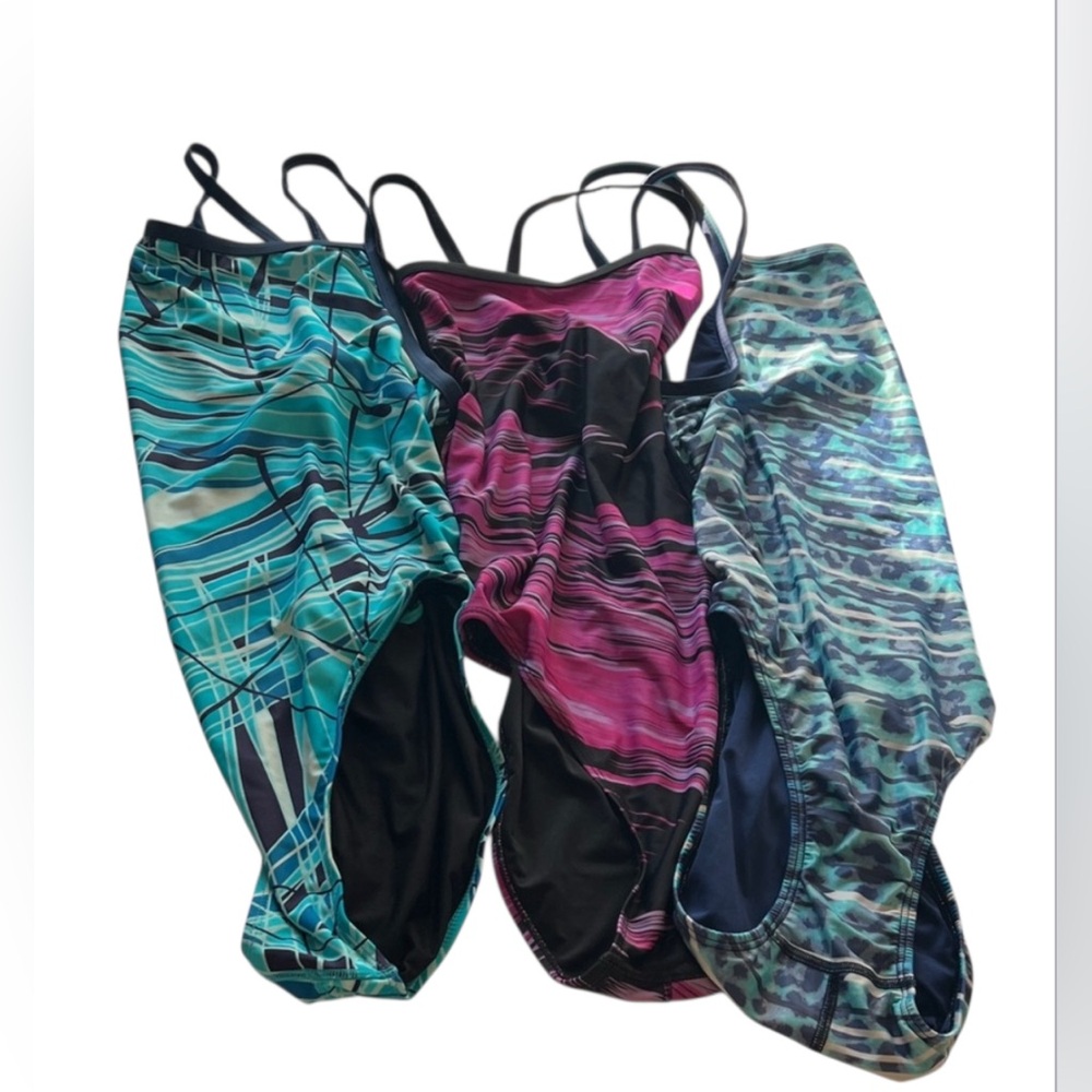 Adoretex Speedo Set of 3 Colorful One-Piece Swimsuits Sz 38 EUC Swim Team Sport